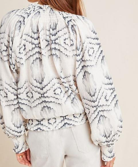 ANTHROPOLOGIE PORRIDGE INES TEXTURED PEASANT BLOUS - Picture 3 of 6